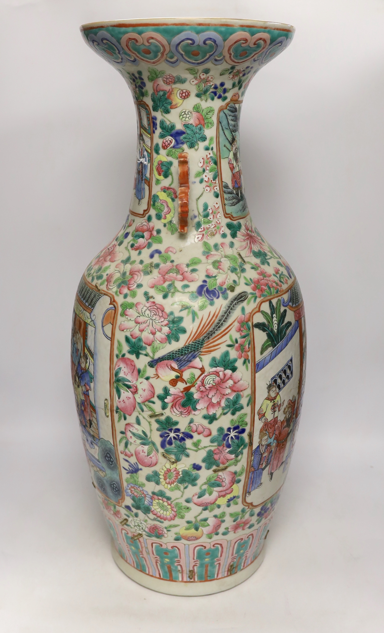 A large 19th century Chinese famille rose vase, damaged, 63cm
